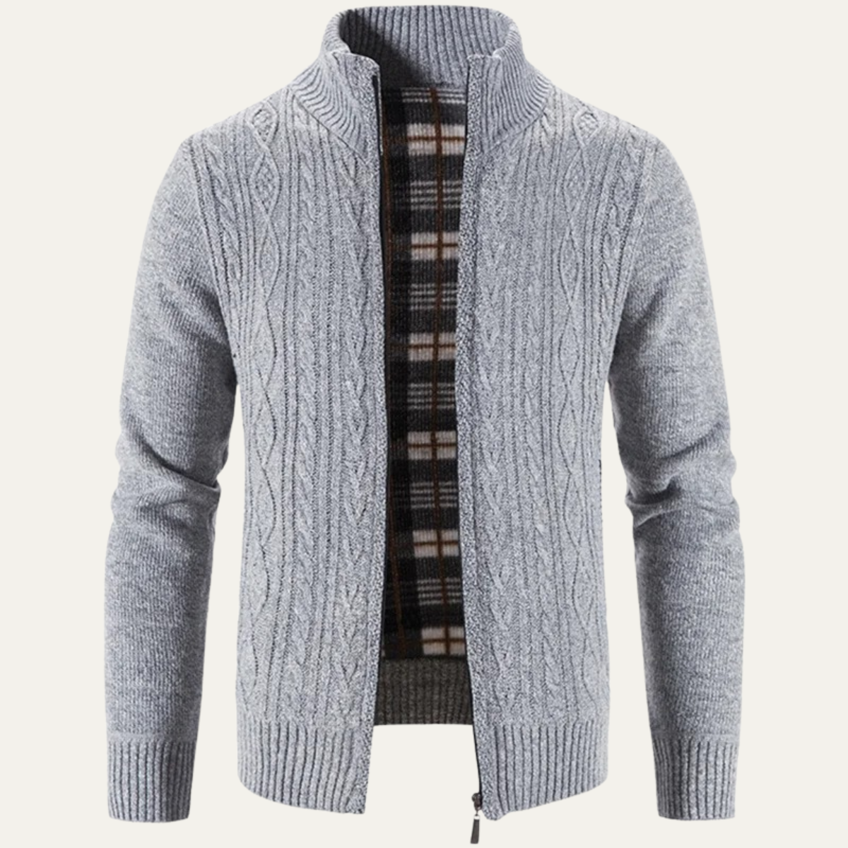 Bram | Men's Cable Knit Cardigan Gray Zip Up