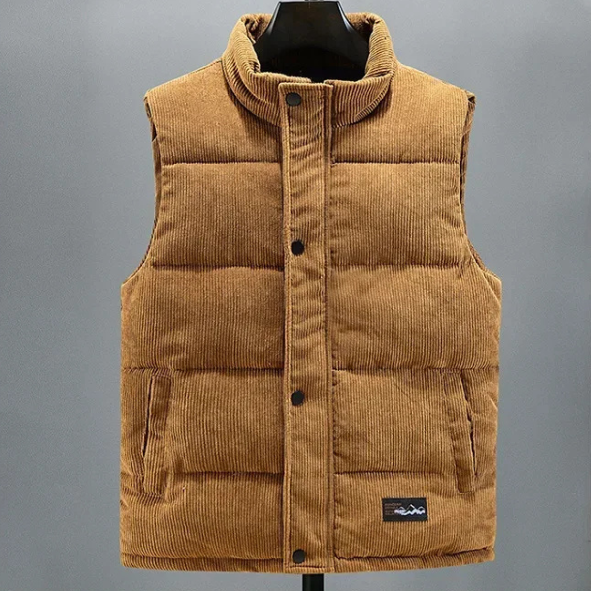 Ash | Men's Corduroy Puffer Vest Tan Cargo Pockets