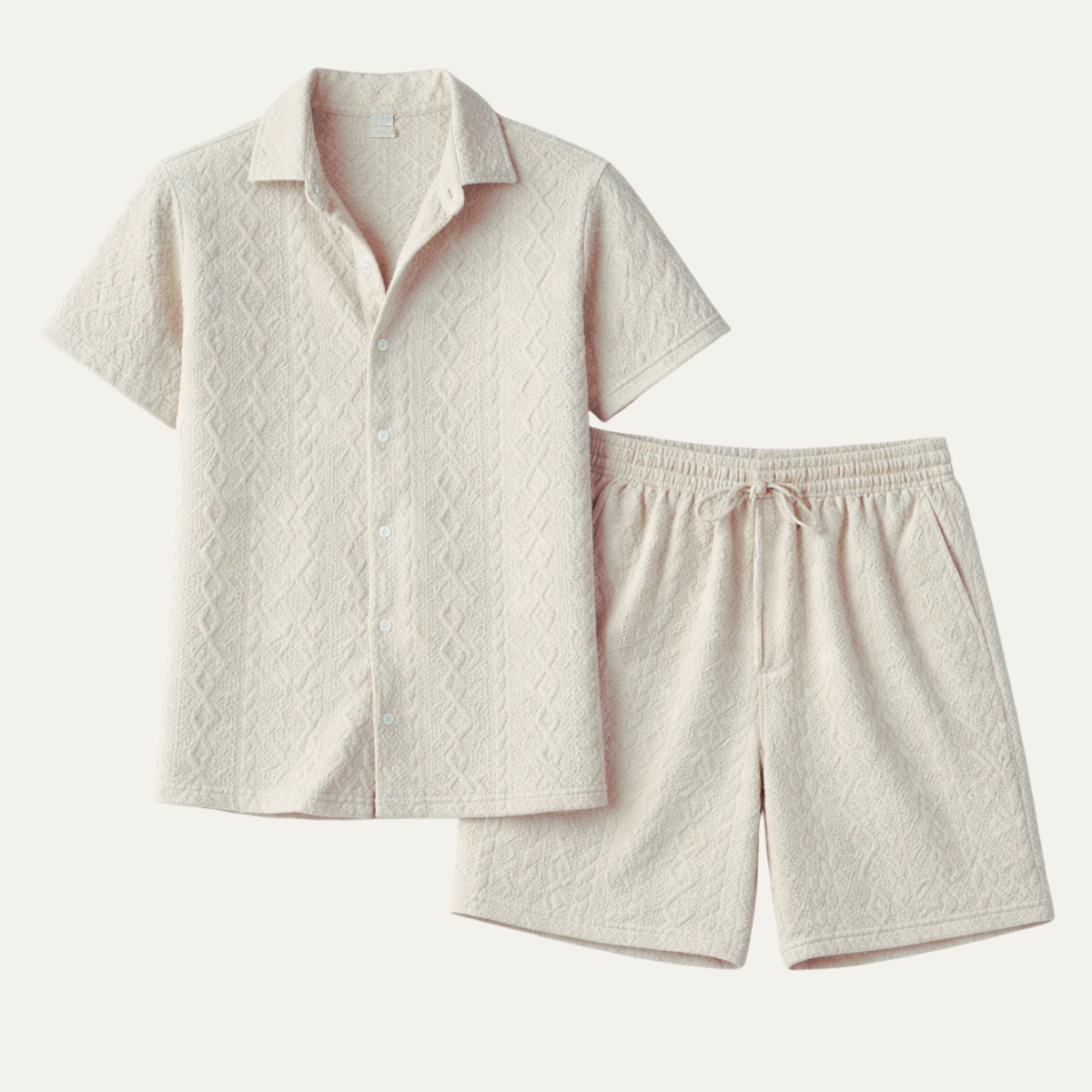 Kai | Men's Textured Cable Knit Sweatsuit Cream Short Sleeve