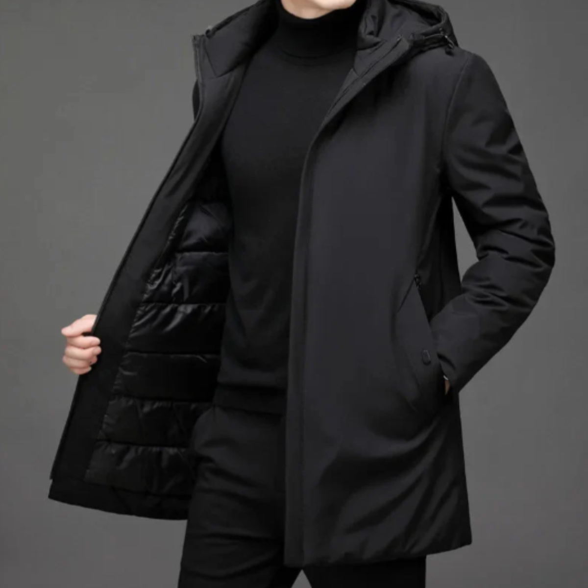 Axel | Men's Winter Puffer Coat Black Hooded