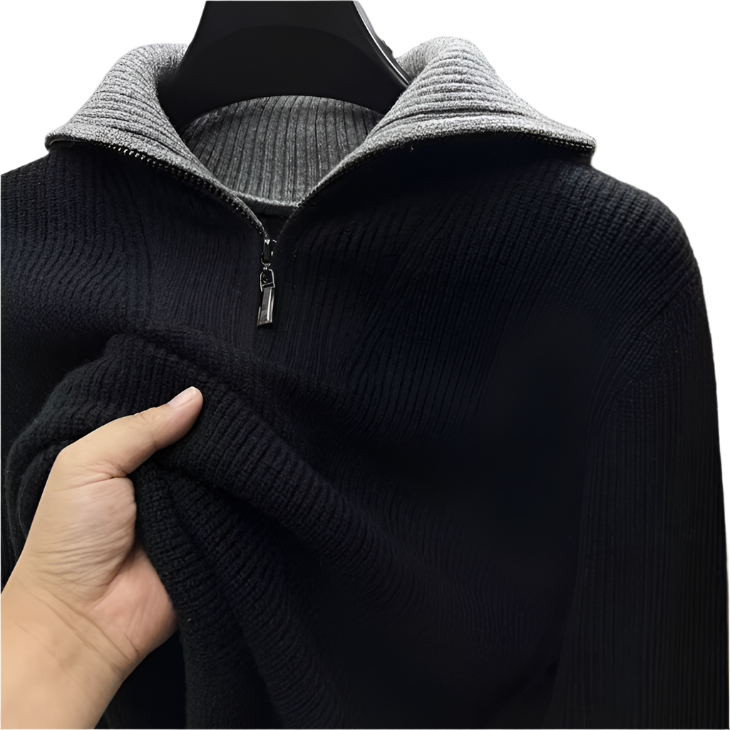 Bram | Men's Quarter Zip Sweater Gray Ribbed Knit