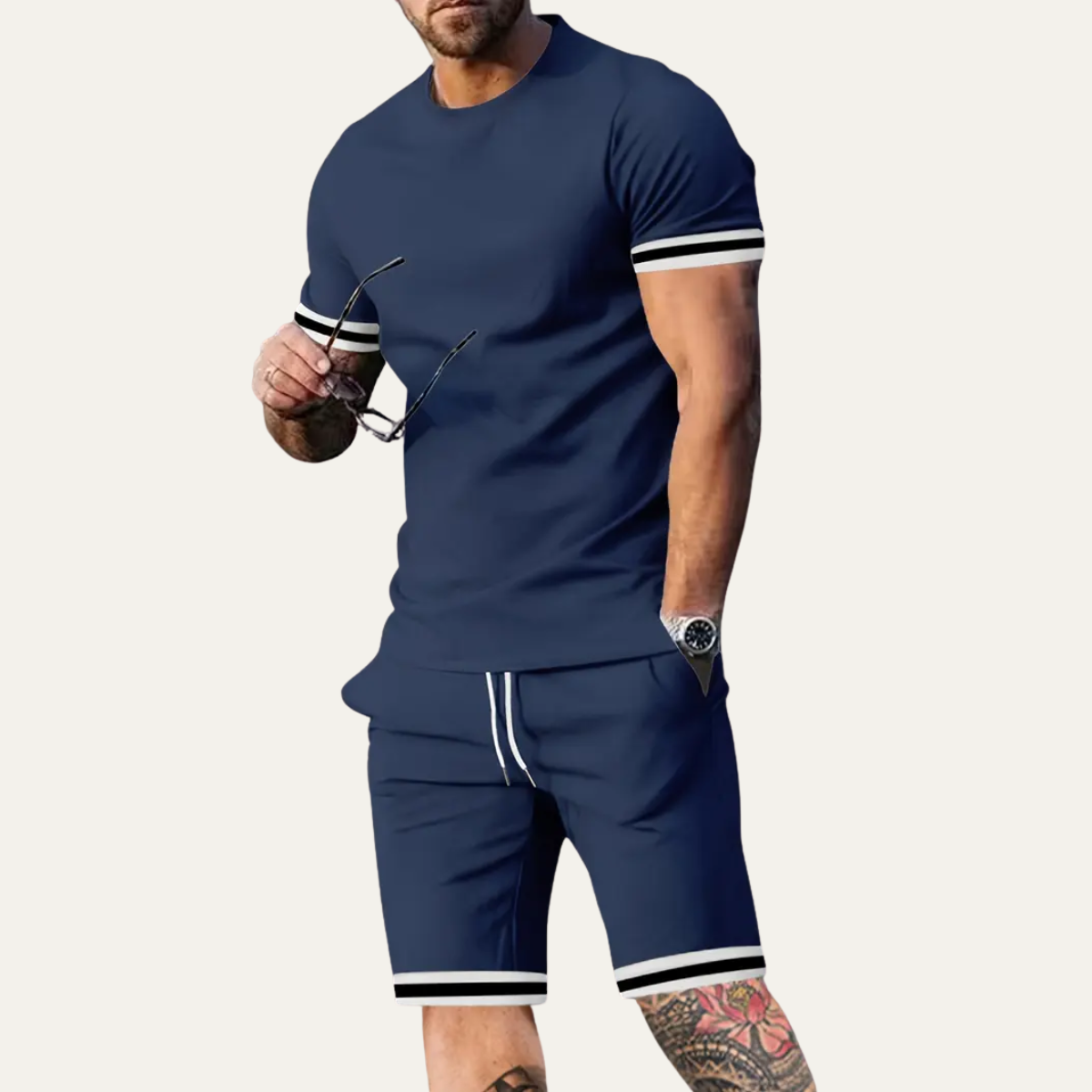 Lars | Men's Sweatsuit Gray Striped Short Sleeve