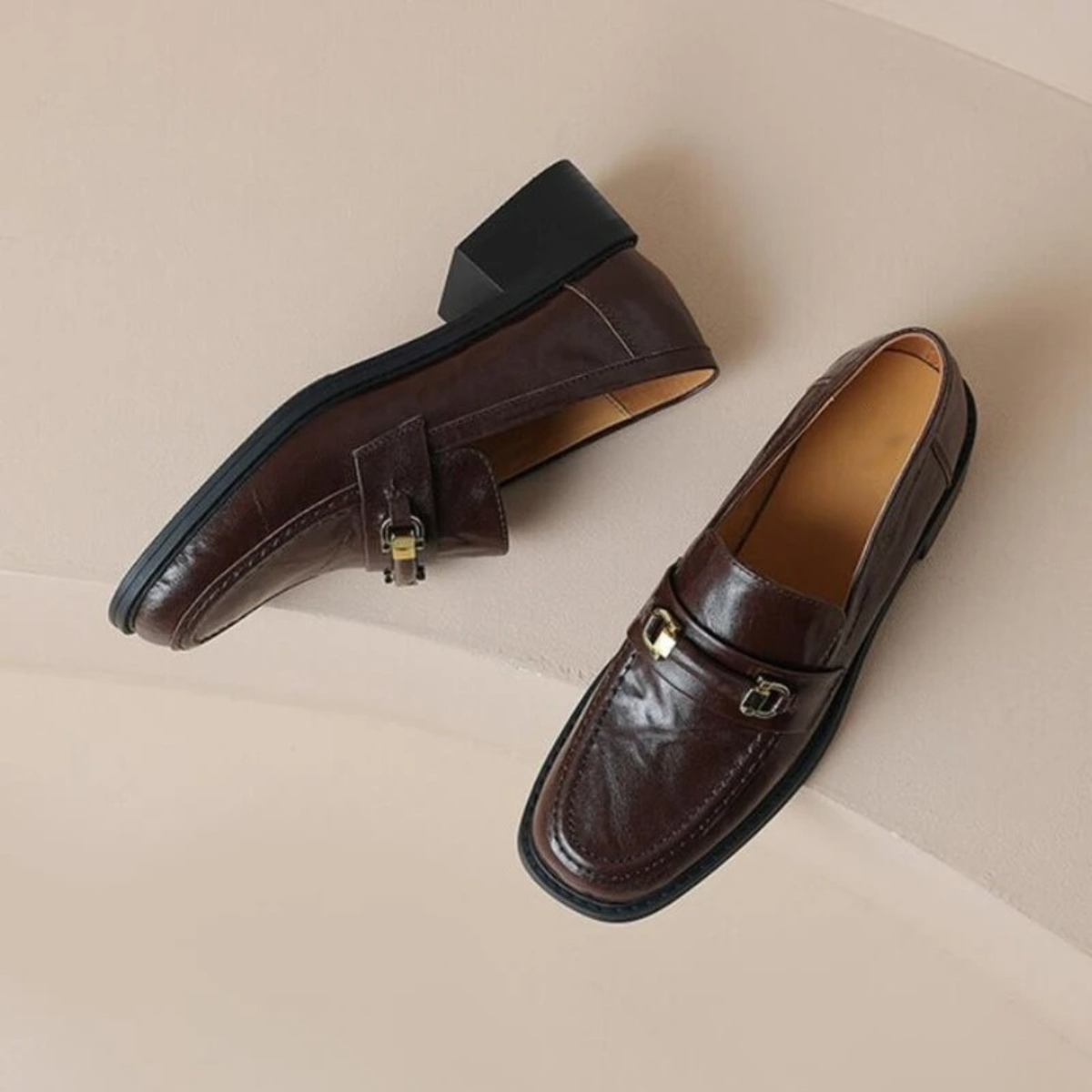 Axel | Men's Classic Slip On Leather Loafers Black Metal Buckle