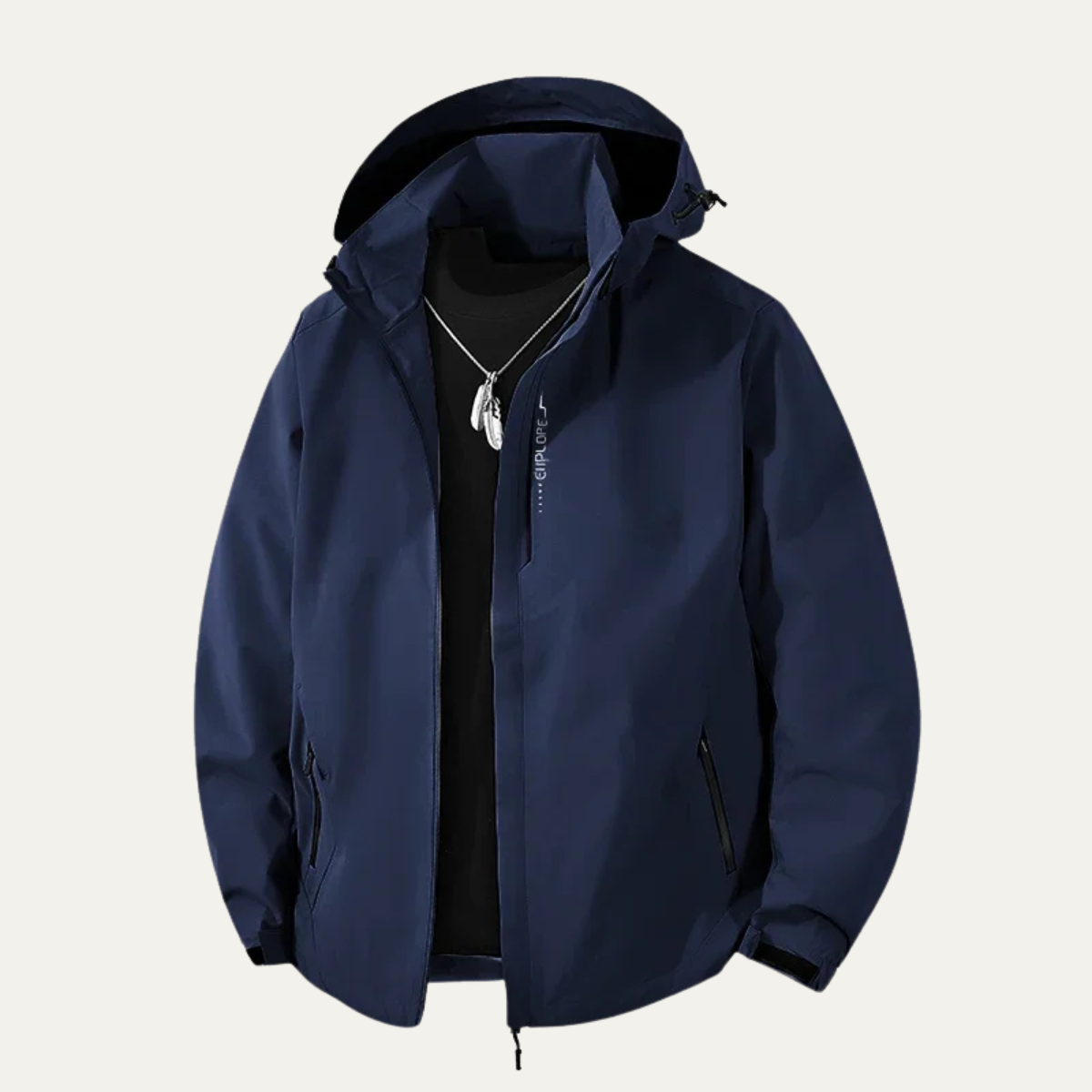 Mia | Men's Waterproof Rain Jacket Black Hooded Windproof