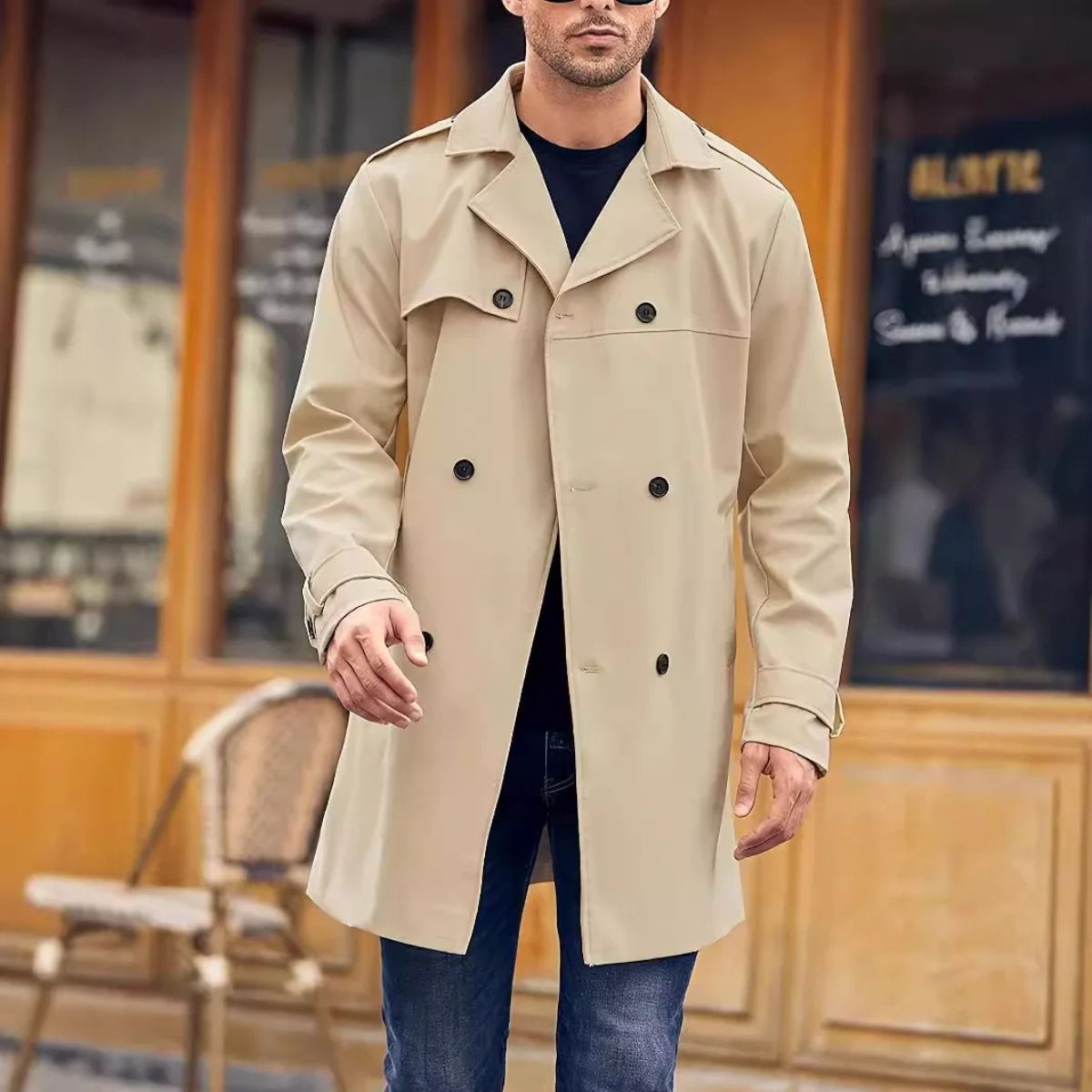 Hale | Men's Double Breasted Trench Coat Beige