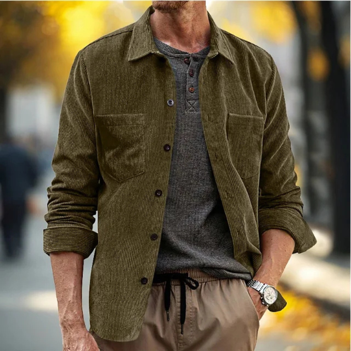 Bram | Men's Casual Corduroy Button Up Shirt Jacket Black