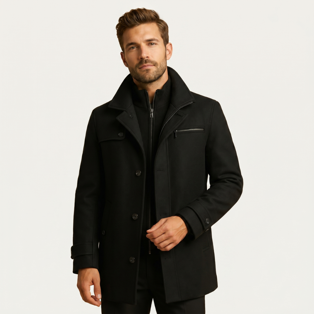 Jude | Men's Wool Blend Overcoat Black