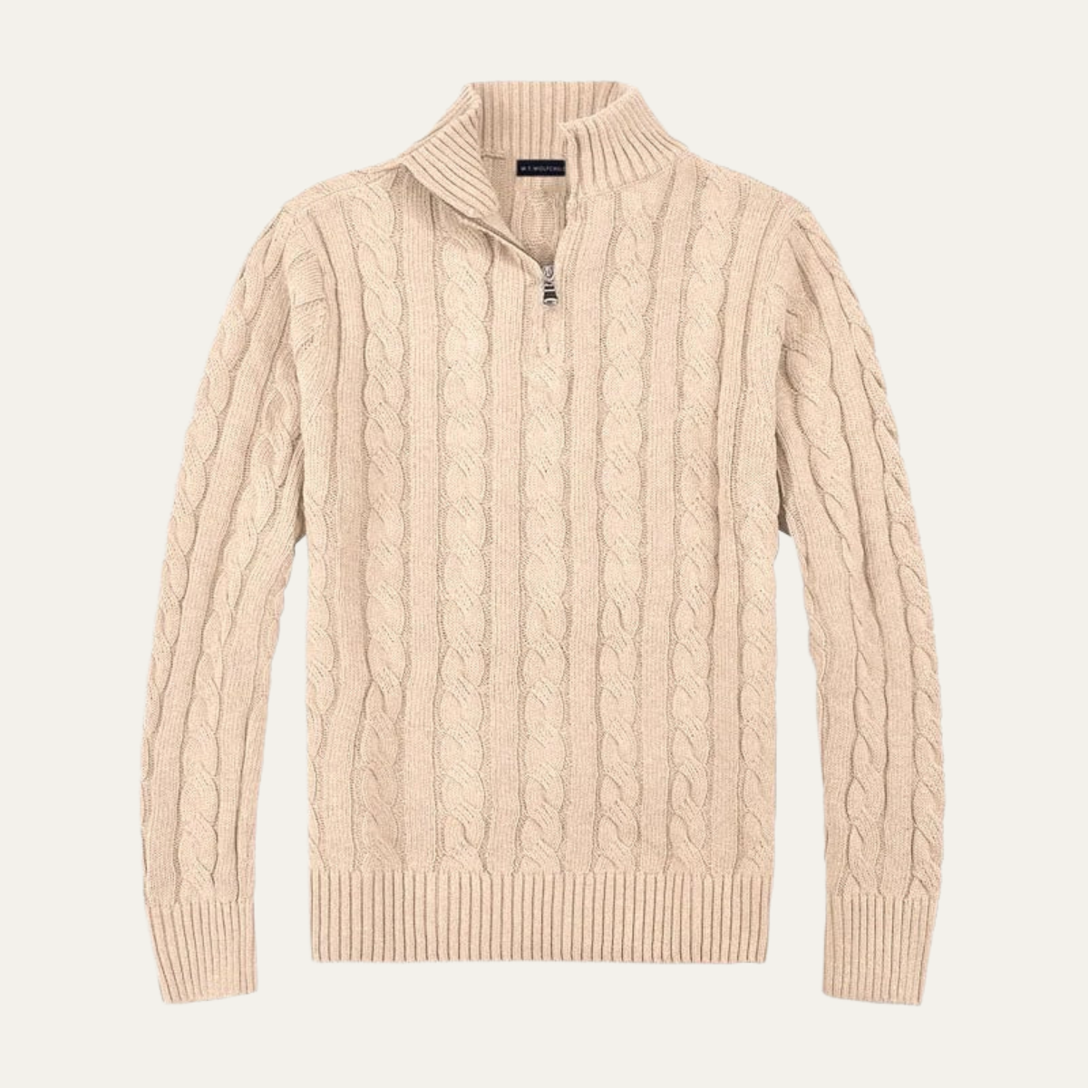 Bram | Men's Quarter Zip Cable Knit Sweater Cream