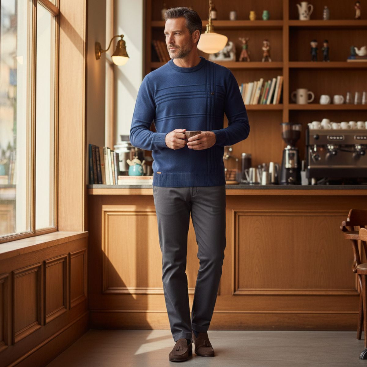 Bram | Men's Crew Neck Sweater Cream Cable Knit Long Sleeve