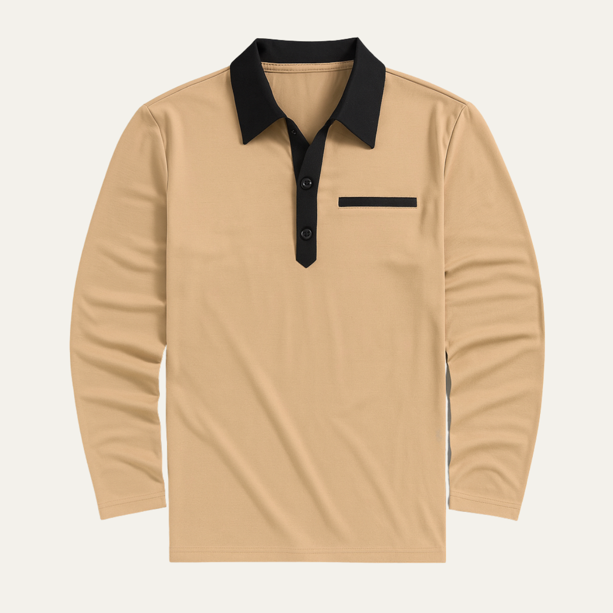 Bram | Men's Fitted Polo Shirt Cream Black Collar Long Sleeve