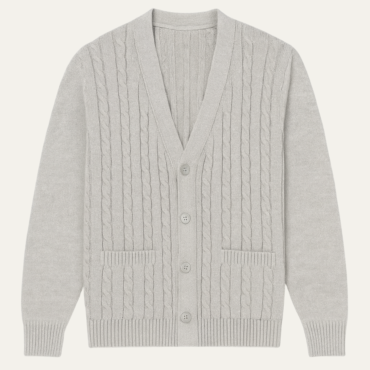 Axel | Men's Cable Knit Cardigan Cream V Neck Button Up
