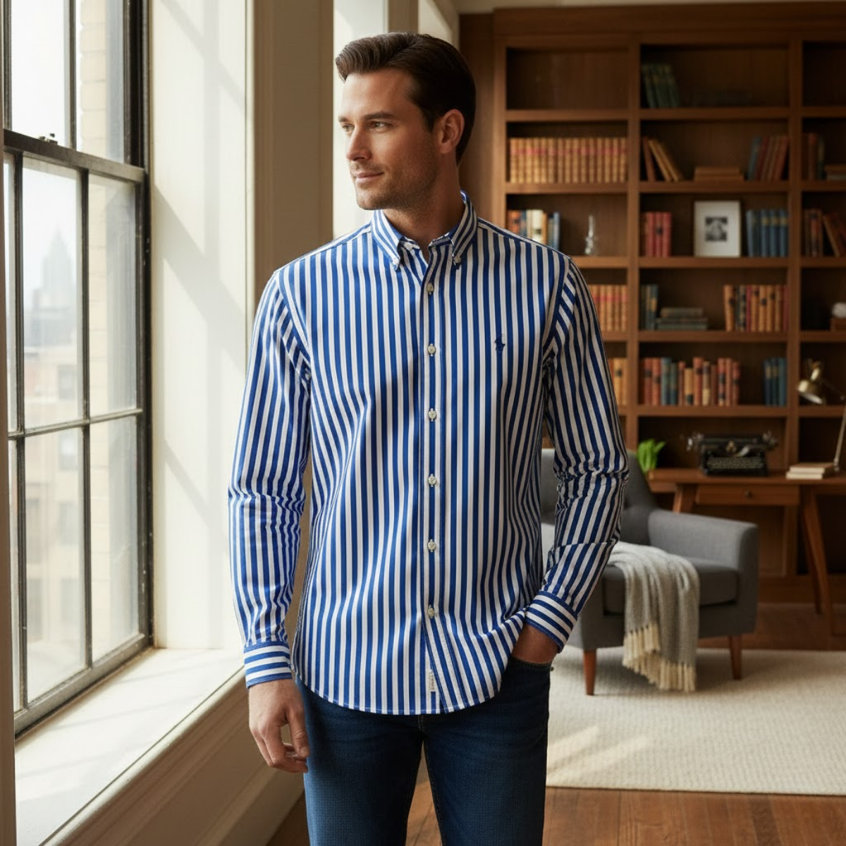 Blake | Men's Striped Button Up Shirt Blue White
