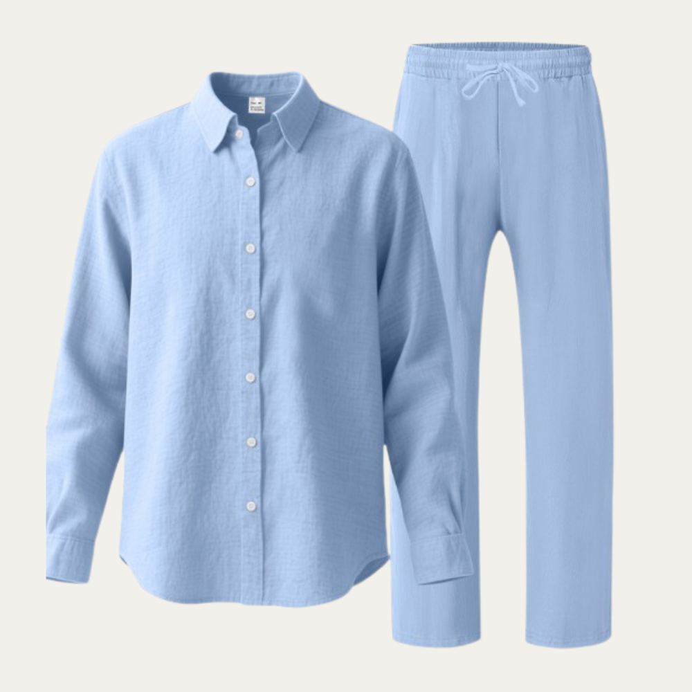 Rowan | Men's Linen Set Cream Oversized Shirt Pants