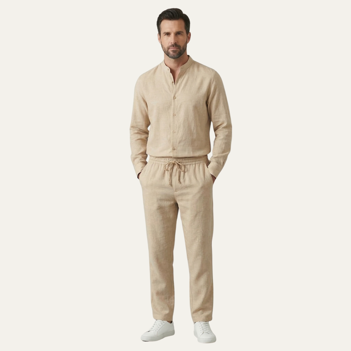 Ash | Men's Casual Linen Pants Cream Drawstring
