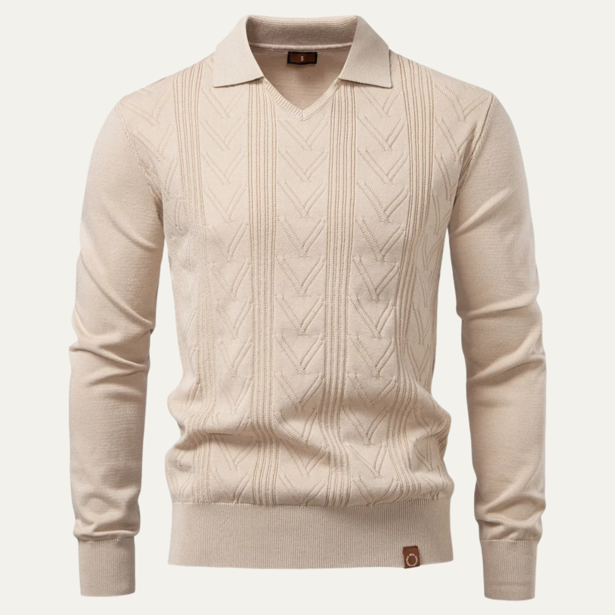 Voss | Men's Cream Cable Knit Sweater Collared V Neck