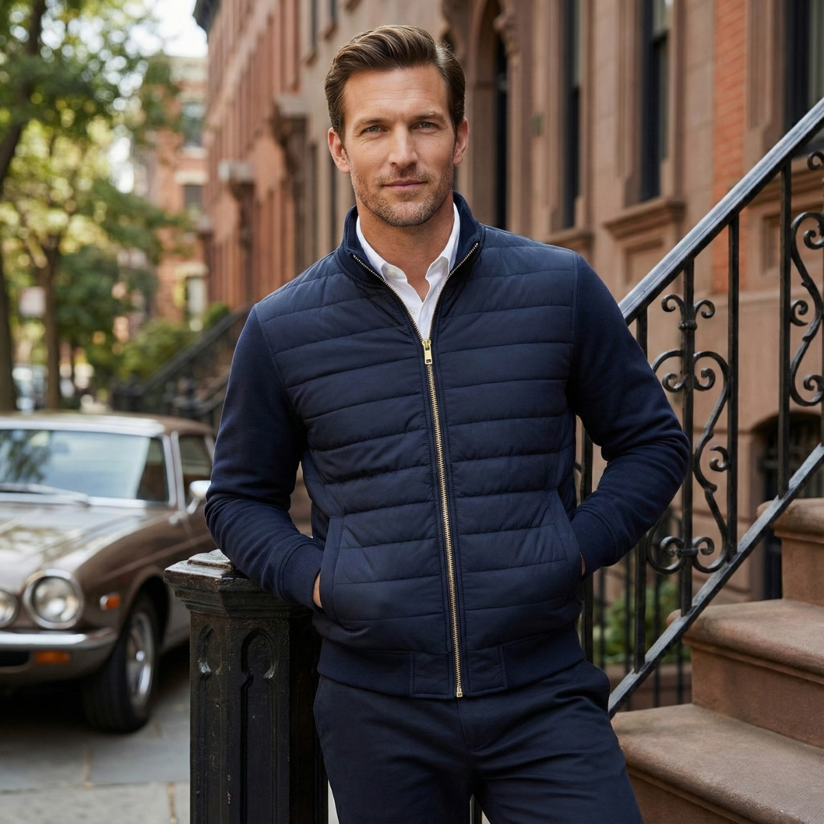 Bram | Men's Quilted Puffer Jacket Navy Blue Zip Up