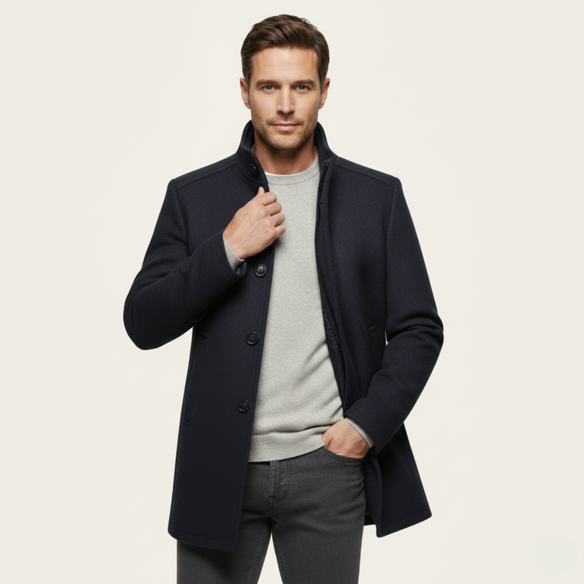 Bram | Men's Wool Blend Overcoat Brown Button Up