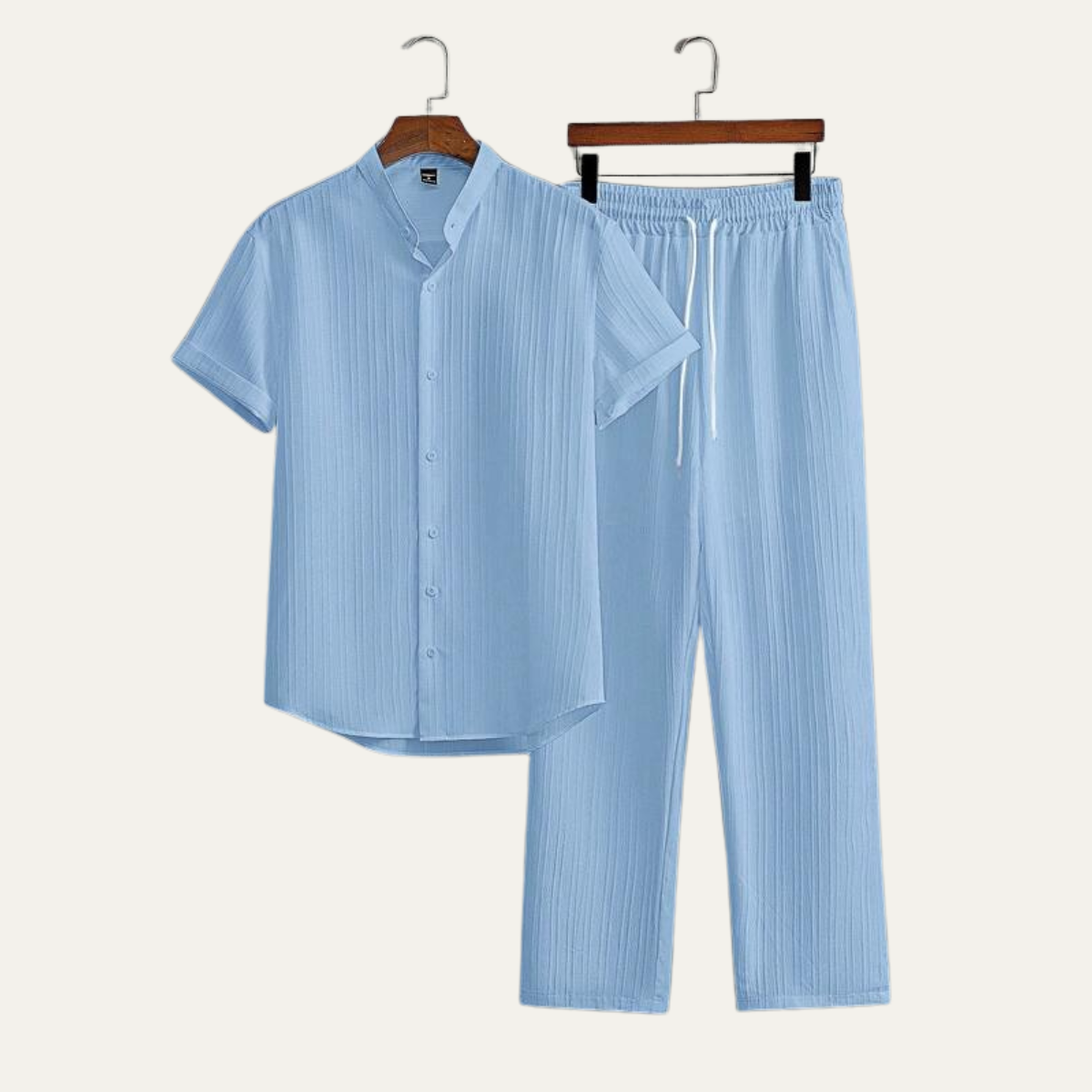 Jasper | Men's Linen Set Light Blue Short Sleeve Shirt Pants