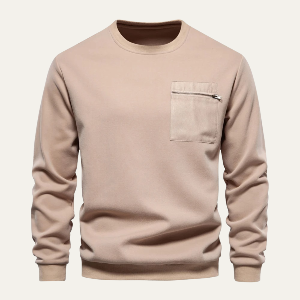 Arlo | Men's Casual Crew Neck Sweatshirt Cream Chest Pocket
