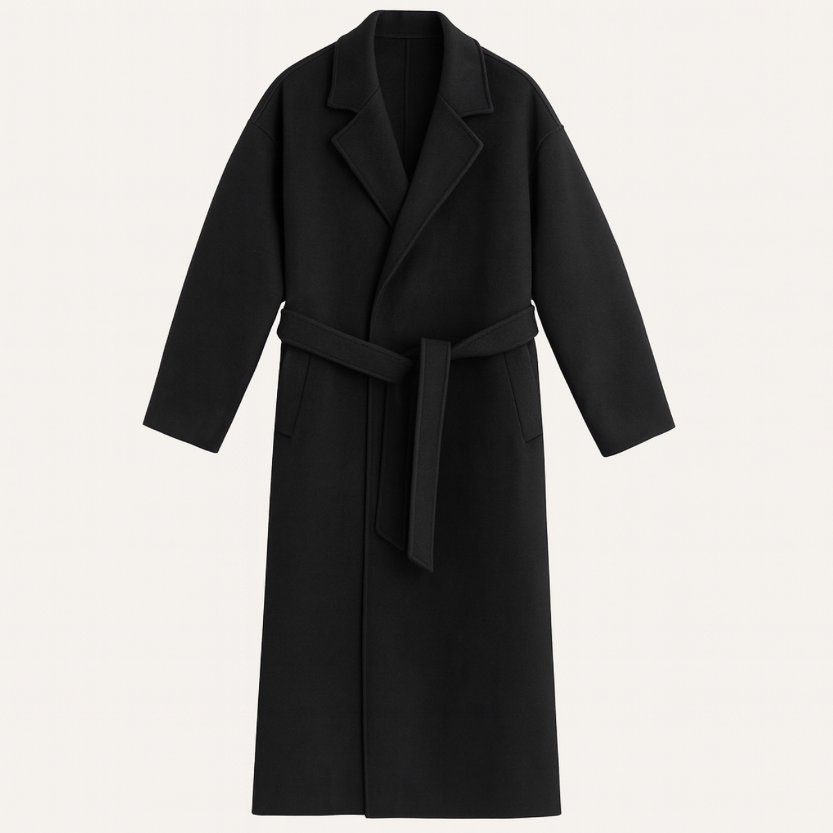 Callum | Men's Wool Overcoat Black Belted Long