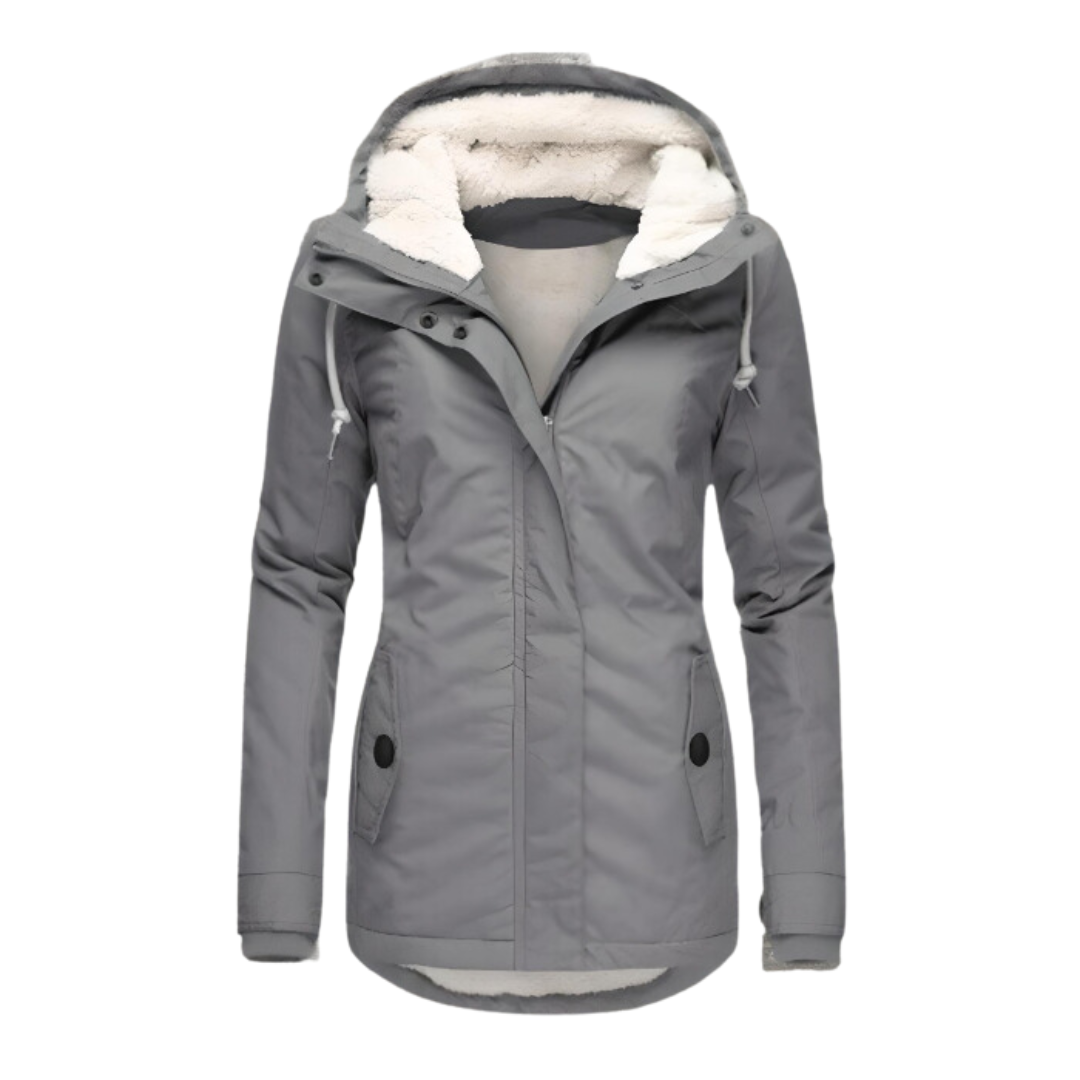 Ivy | Women's Sherpa Lined Puffer Jacket Gray Hooded