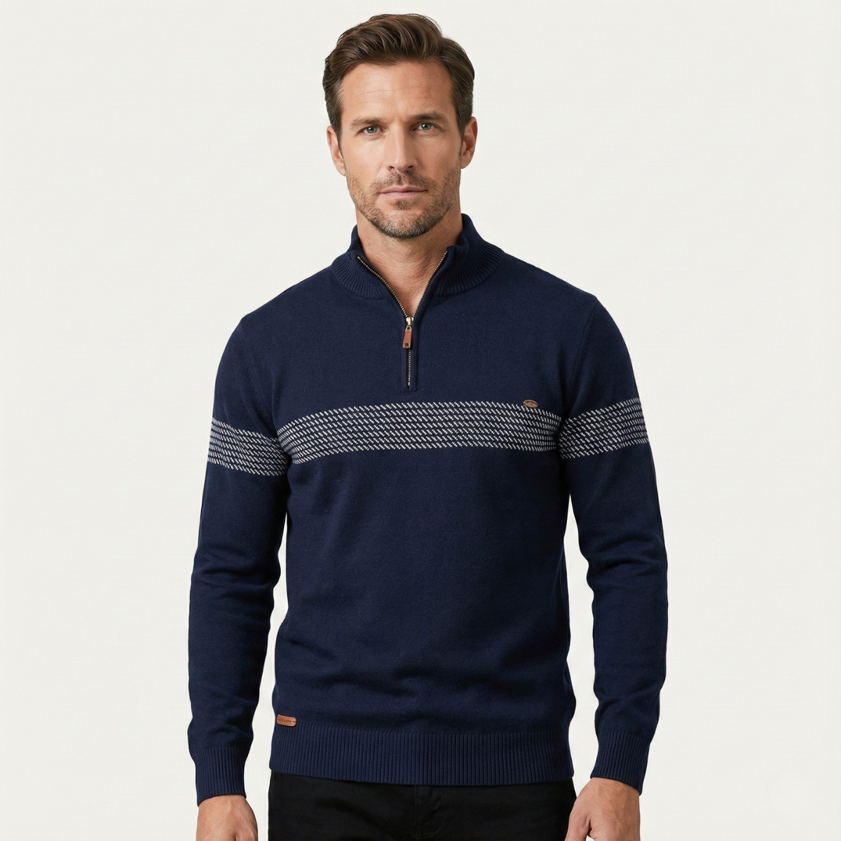 Ivo | Men's Casual Quarter Zip Sweater Navy Stripe