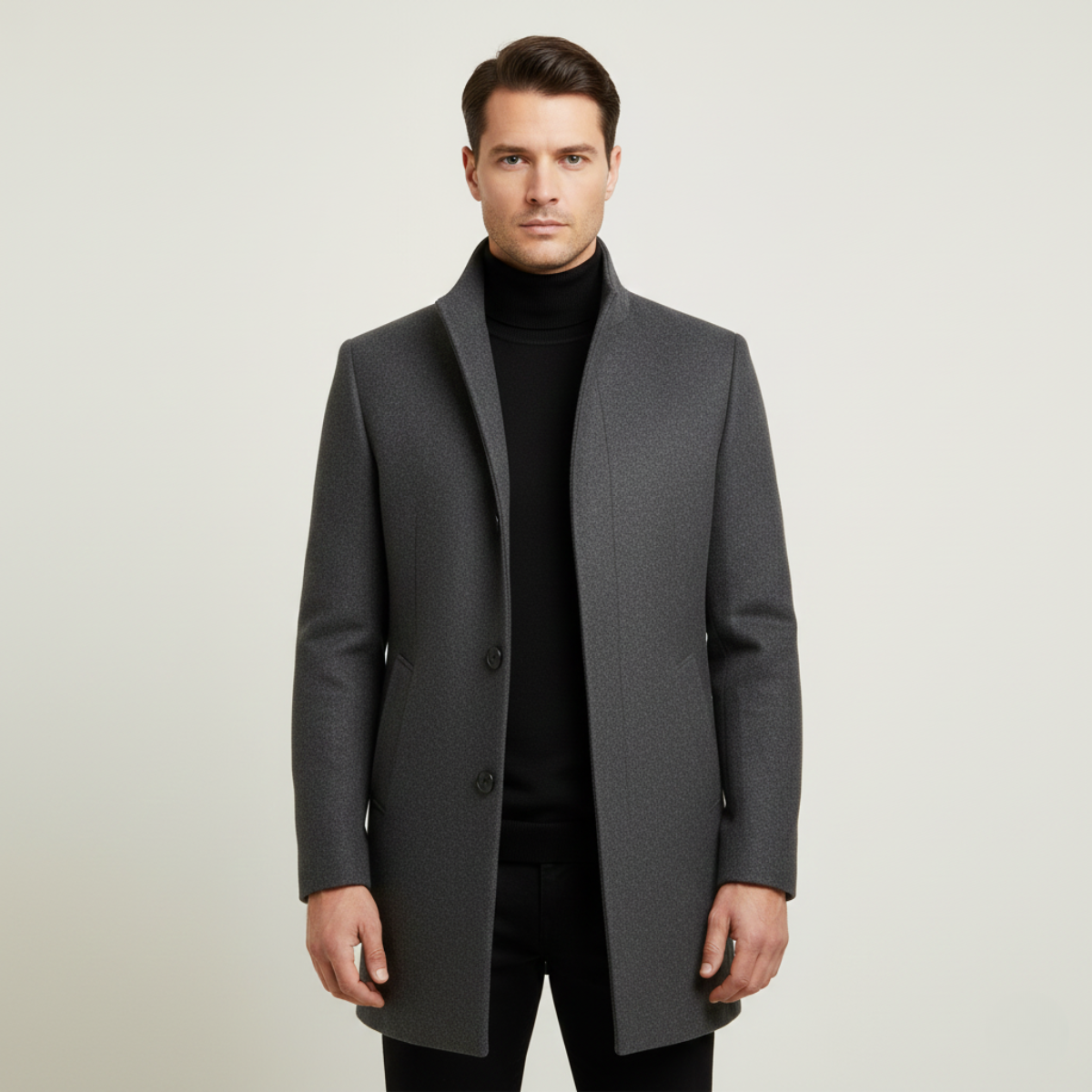 Voss | Men's Navy Wool Overcoat Button Front