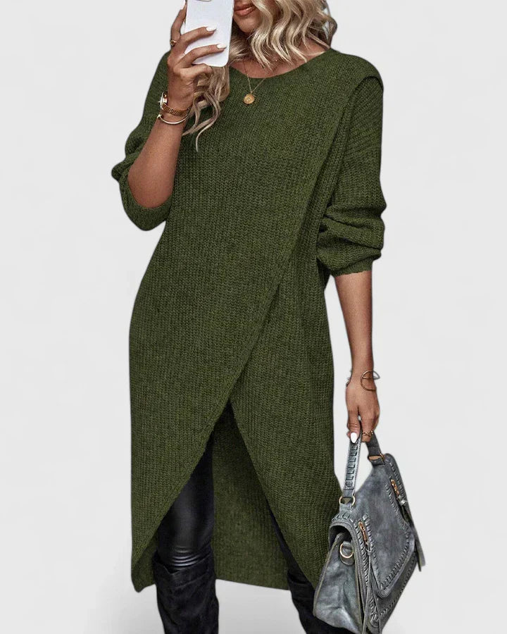Margot | Women's Crew Neck Sweater Dress Gray Long Sleeve