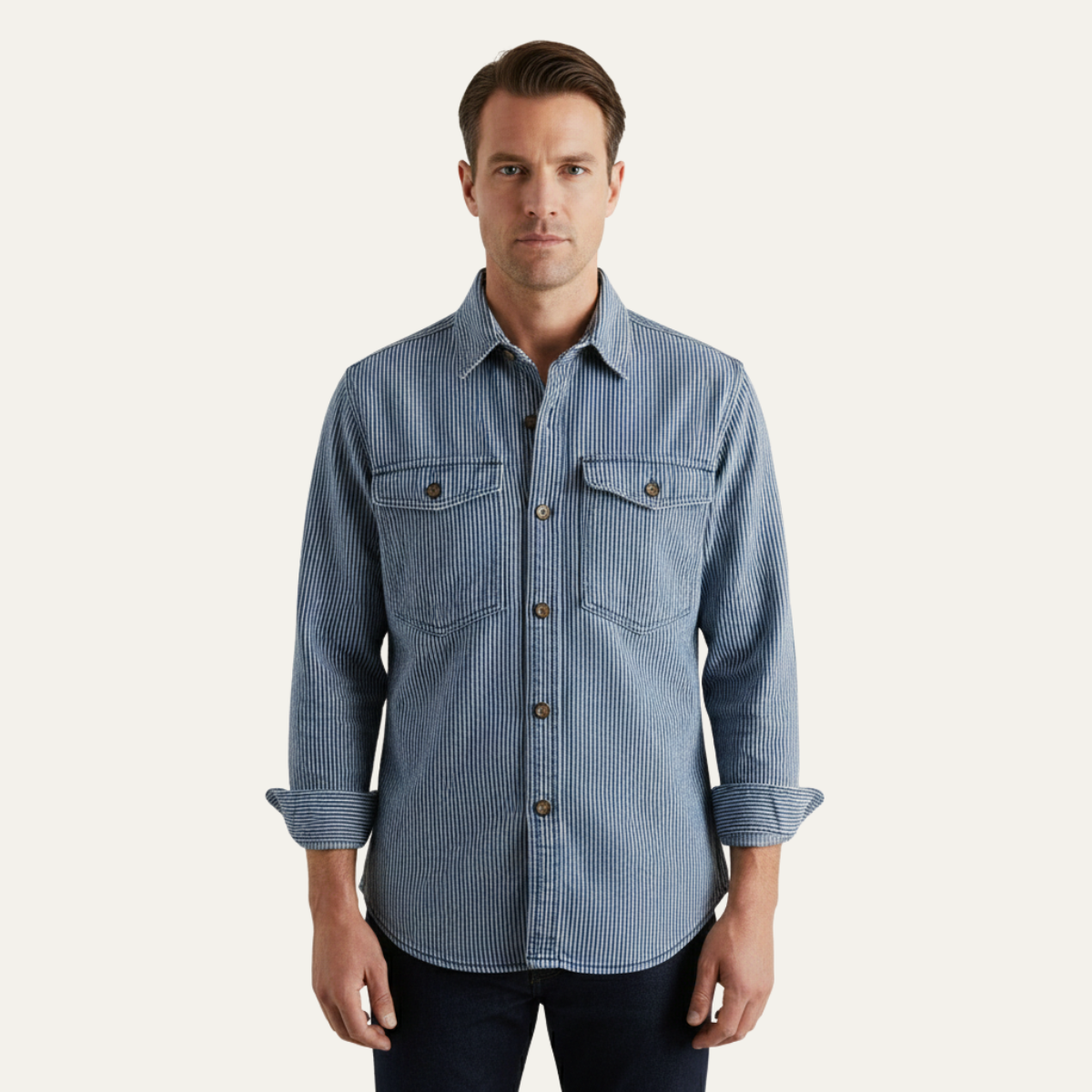 Beau | Men's Denim Shirt Light Blue Striped Button Up