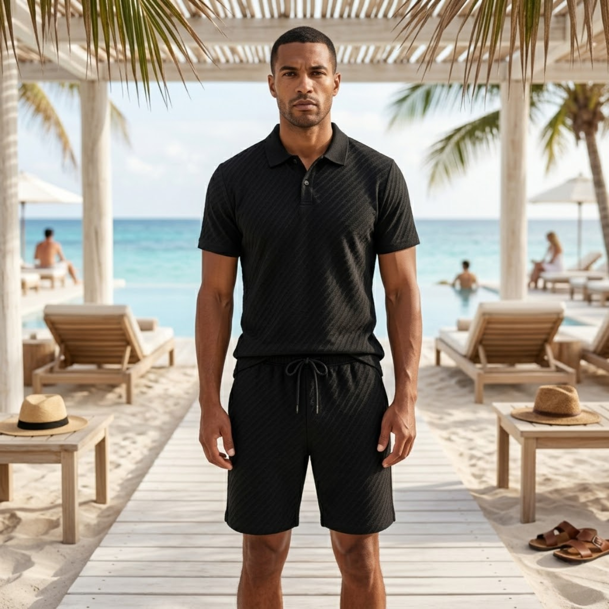 Ash | Men's Jacquard Polo Shirt Black Short Sleeve