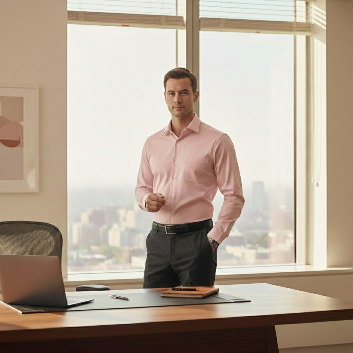 Luca | Men's Pink Dress Shirt Slim Fit Long Sleeve