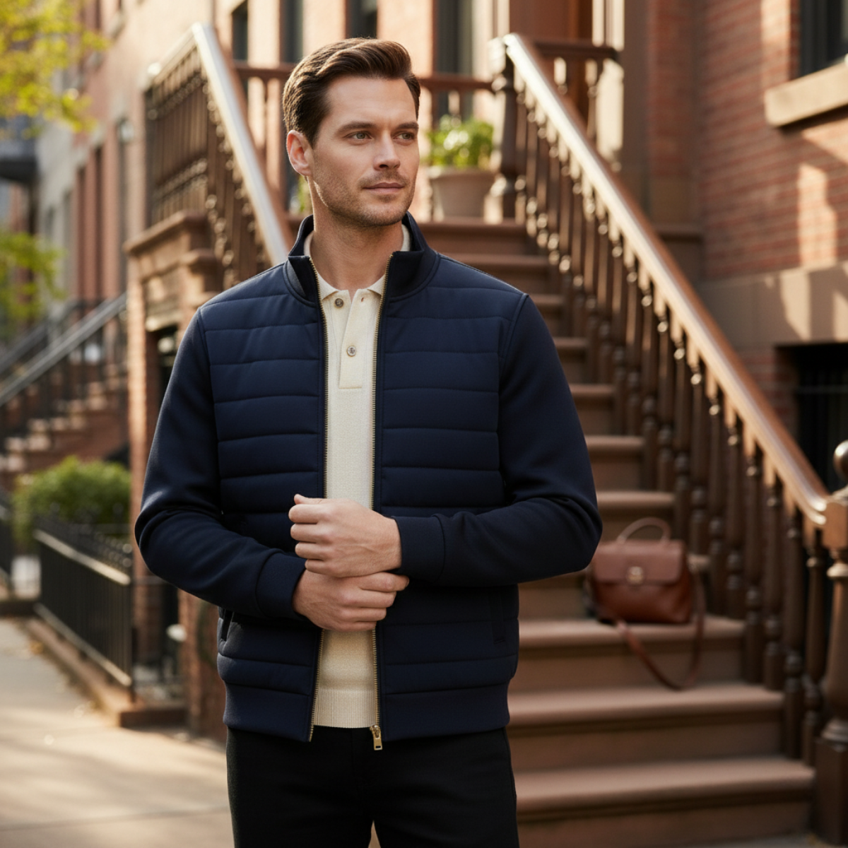 Jude | Men's Quilted Puffer Jacket Navy Zip Up