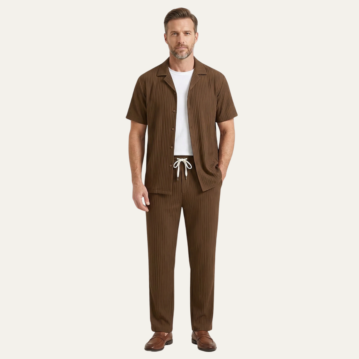 Axel | Men's Casual Pinstripe Linen Set Navy Short Sleeve