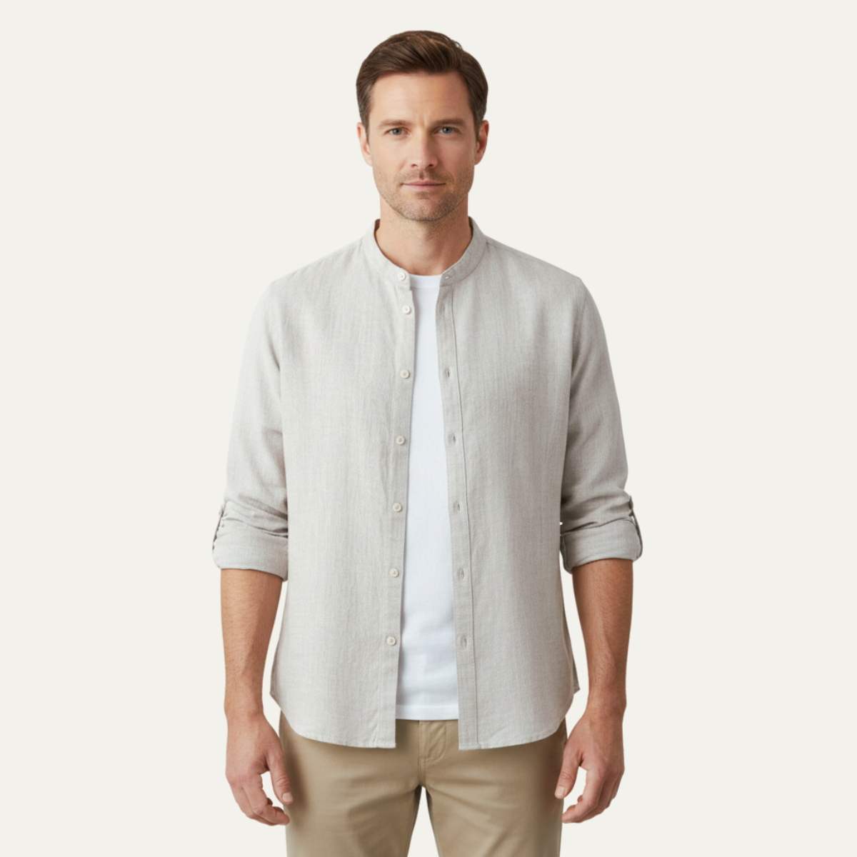 Bram | Men's Linen Shirt Cream Long Sleeve Button Up