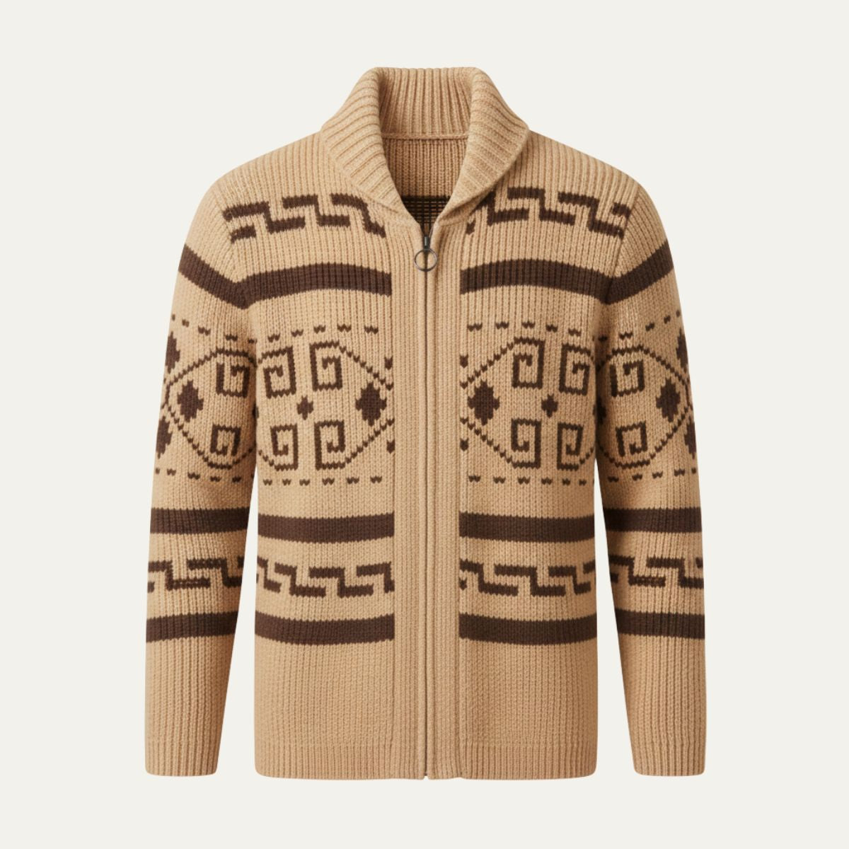 Bram | Men's Vintage Shawl Collar Cardigan Cream Geometric Pattern