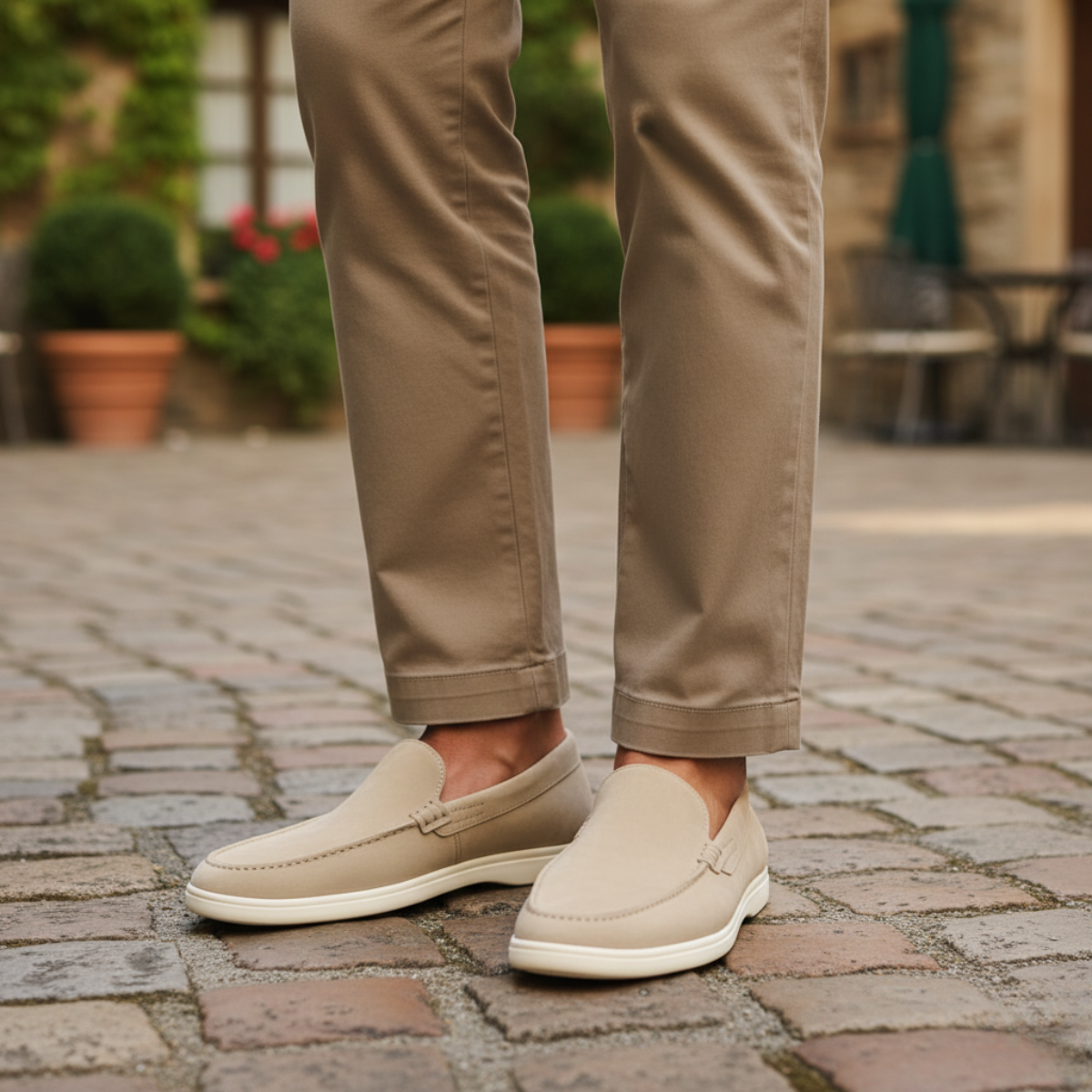 Axel | Men's Suede Loafer Cream Casual Slip On