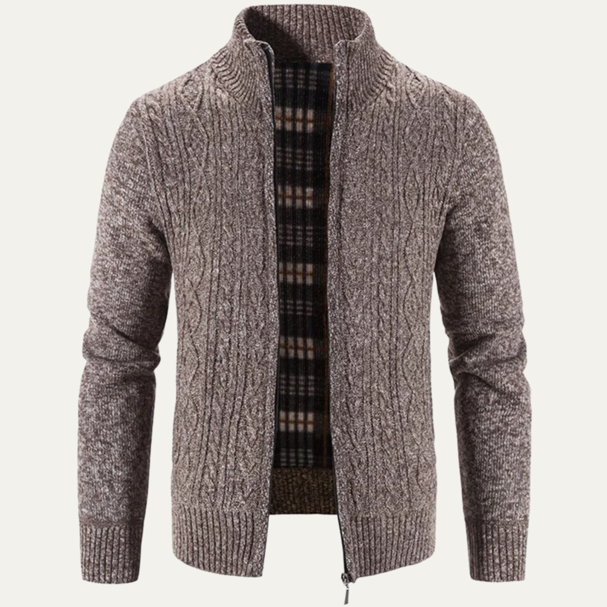 Bram | Men's Cable Knit Cardigan Gray Zip Up