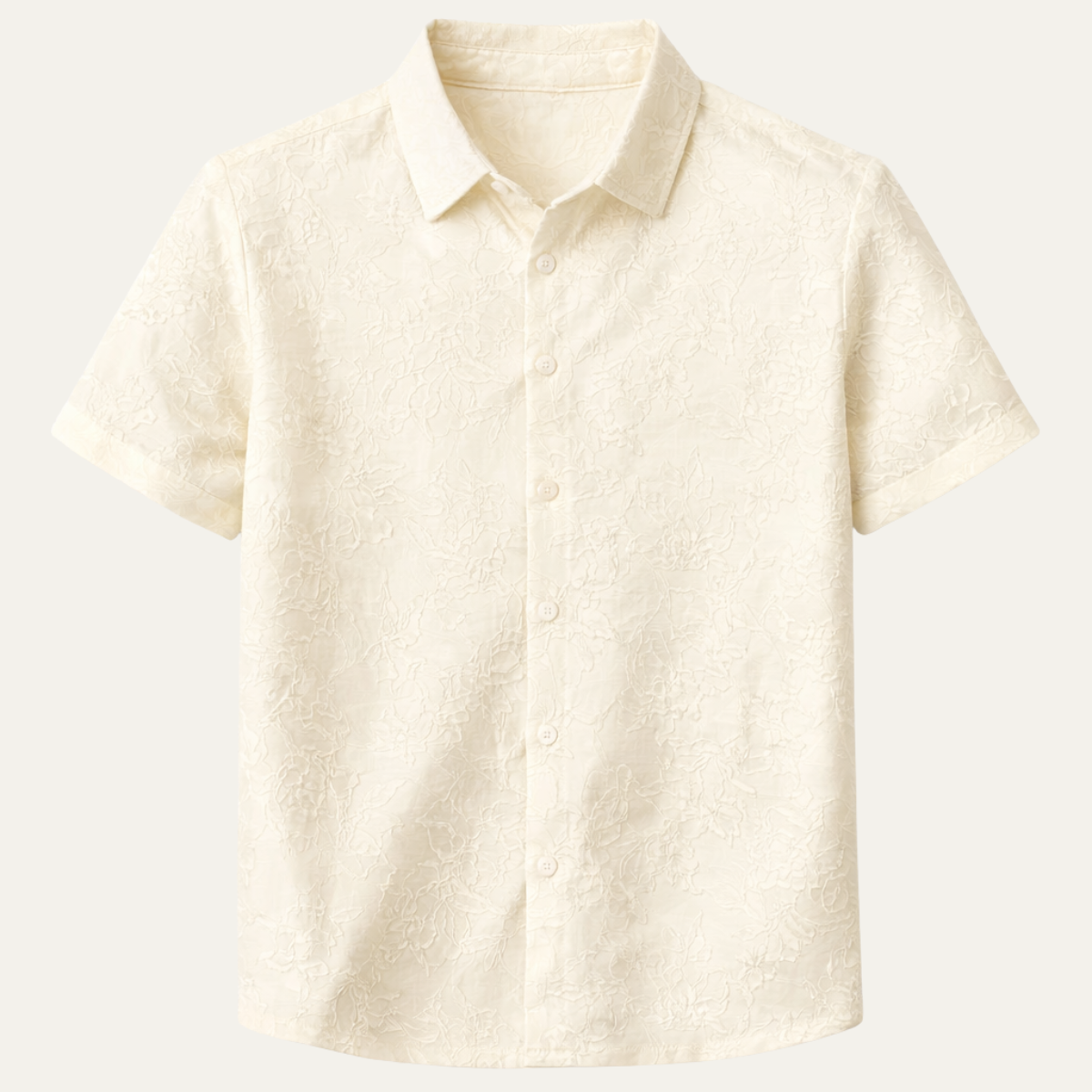 Nash | Men's Textured Button Up Shirt Cream Short Sleeve