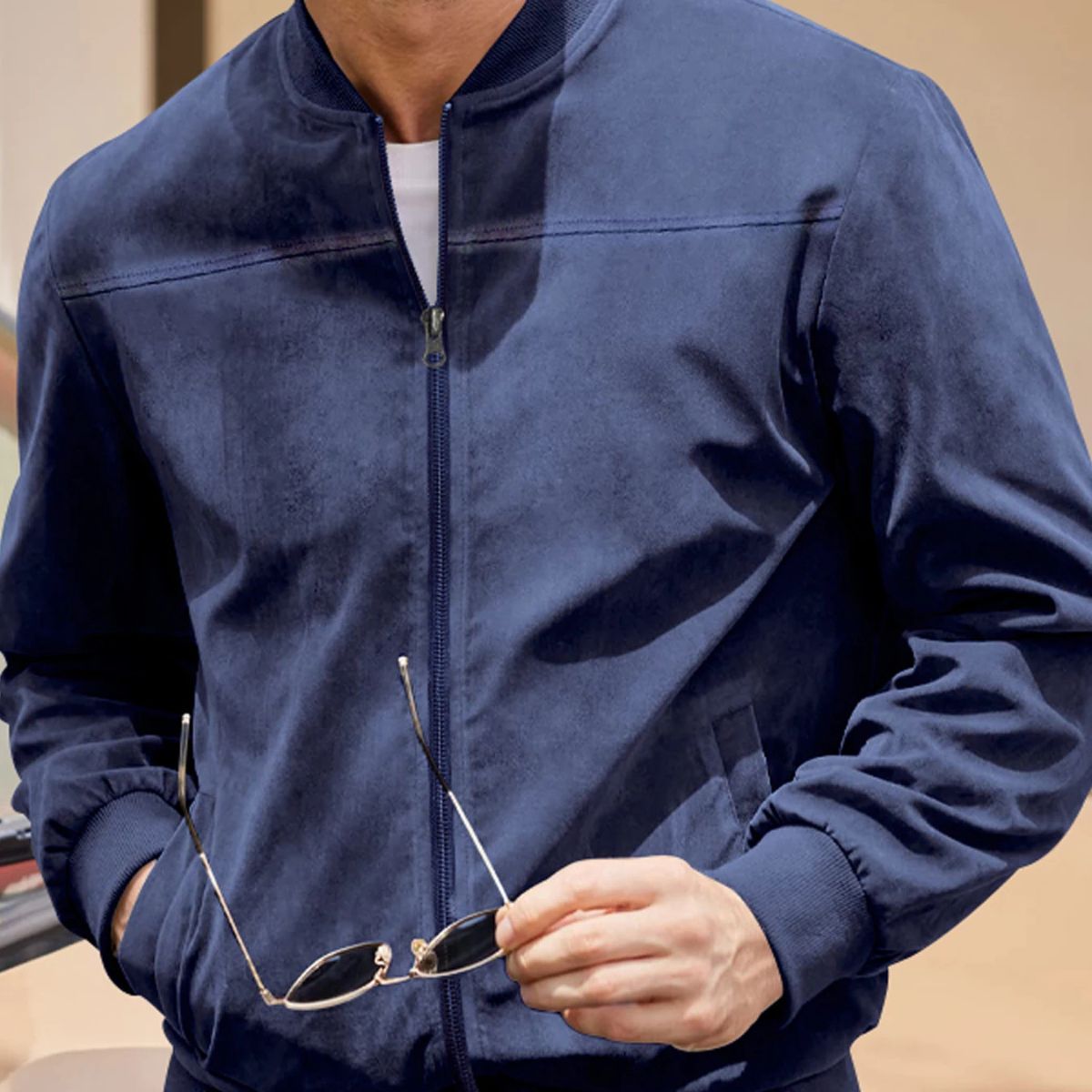 Marco | Men's Casual Suede Bomber Jacket Beige