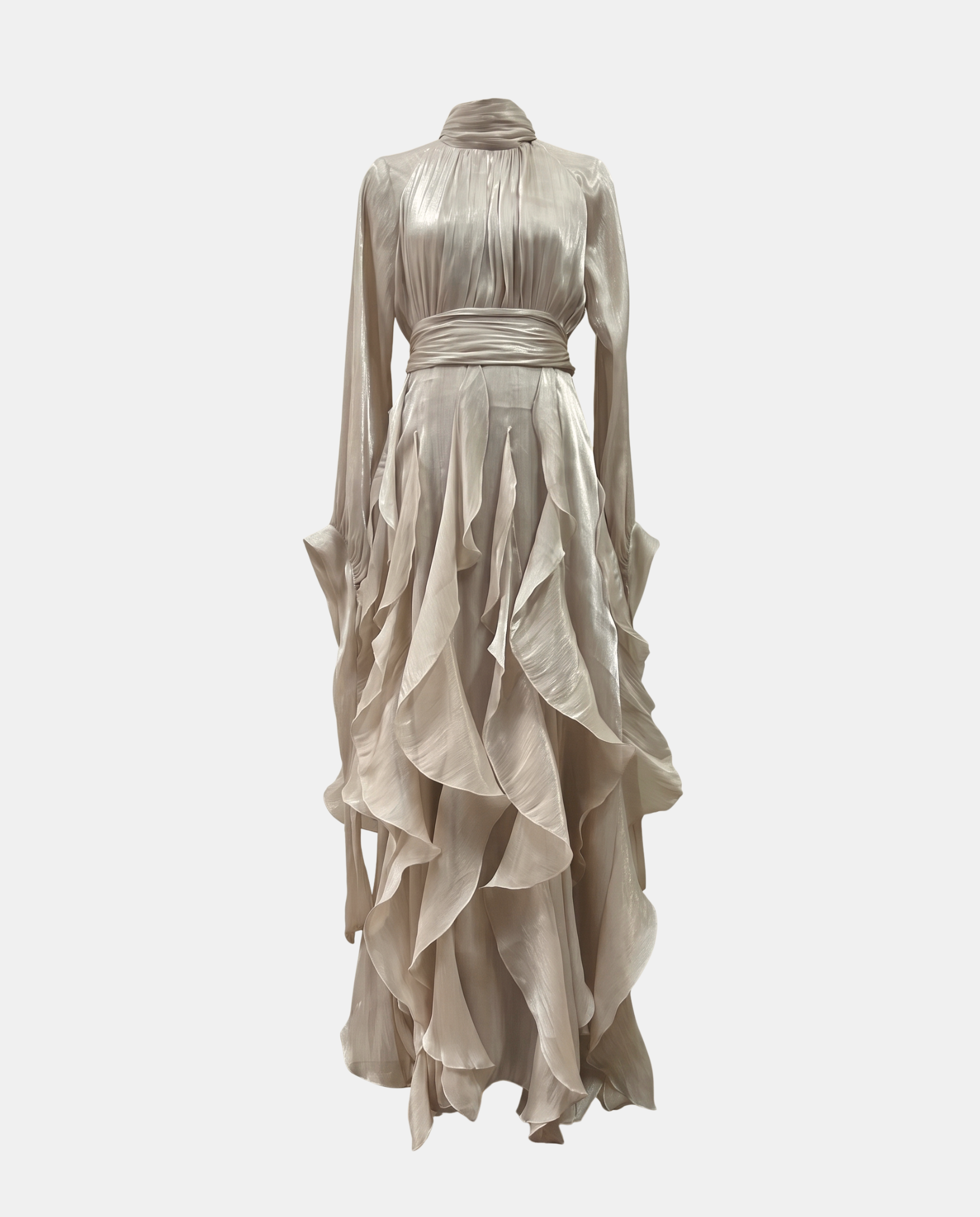 Dama Washington Lola women's long sleeve maxi dress cream ruffled - front view