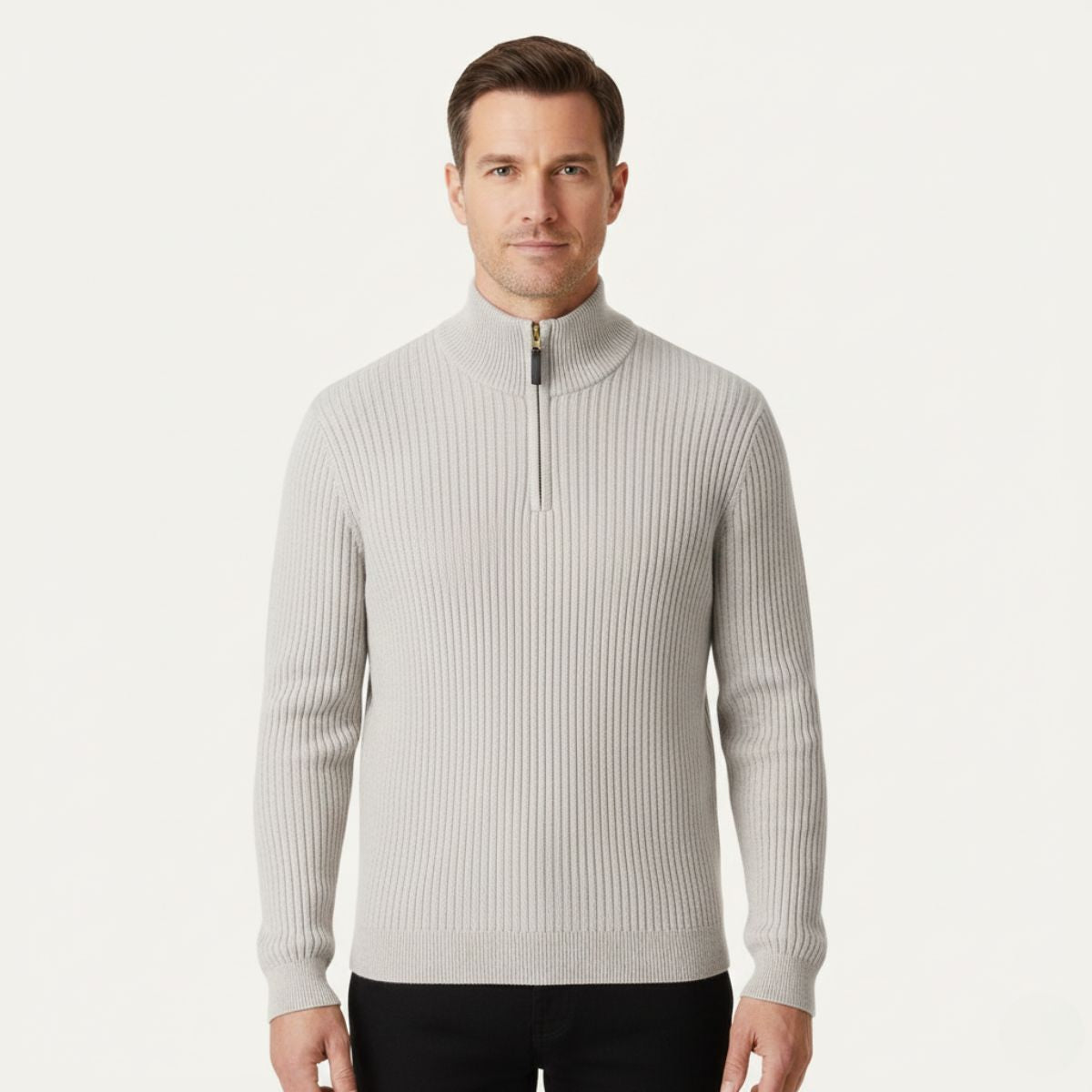 Axel | Men's Quarter Zip Sweater Cream Ribbed Knit