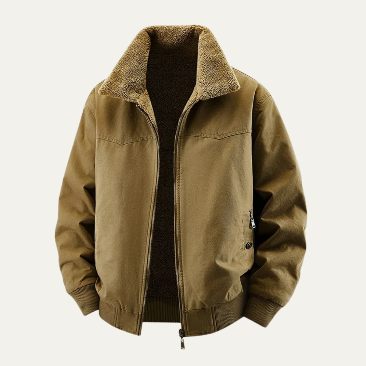 Bram | Men's Casual Sherpa Collar Bomber Jacket Khaki
