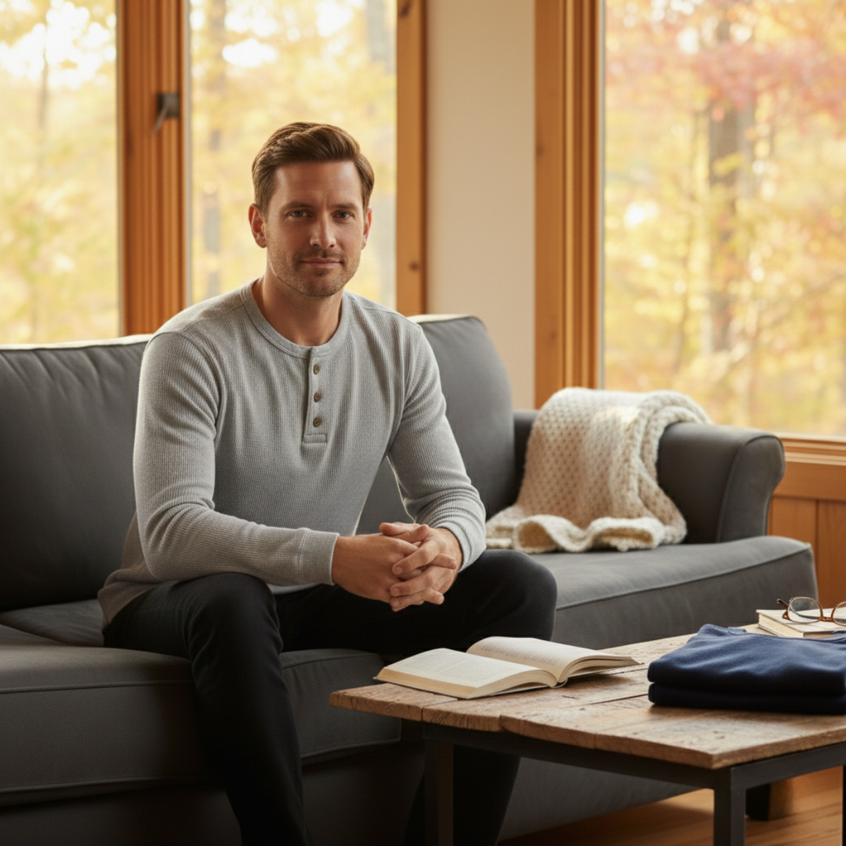 Beau | Men's Henley Shirt Gray Thermal Waffle Knit