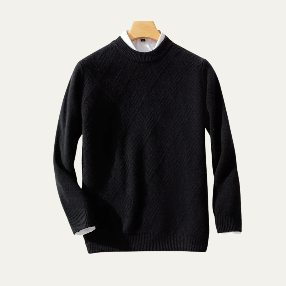 Ezra | Men's Cream Diamond Knit Crew Neck Sweater