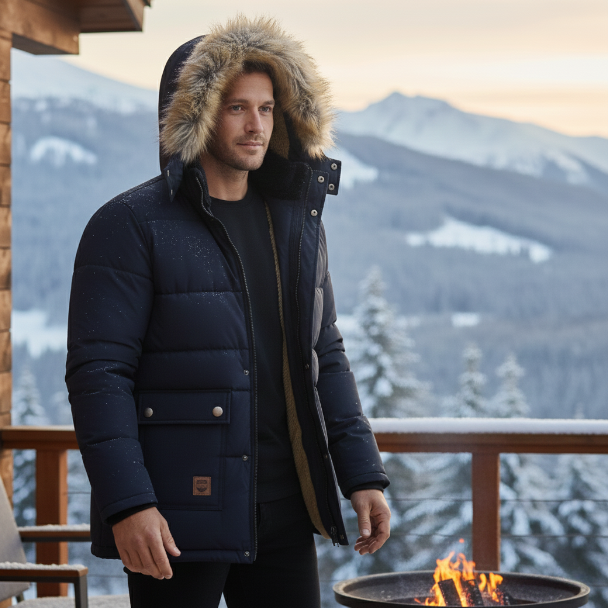 Luca | Men's Puffer Jacket Black Fleece Lined Hooded Winter