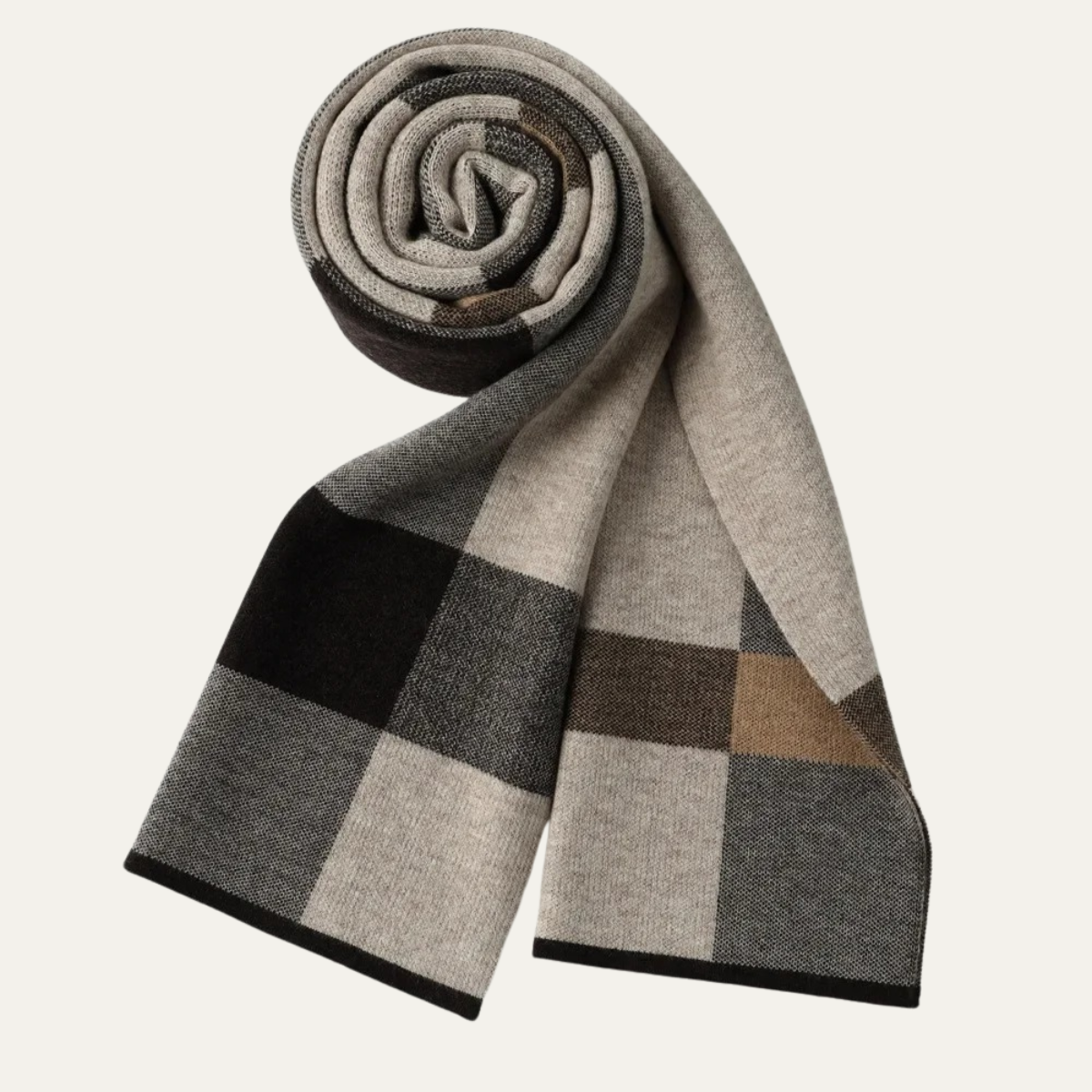 Bram | Men's Plaid Knit Scarf Gray Black Cream