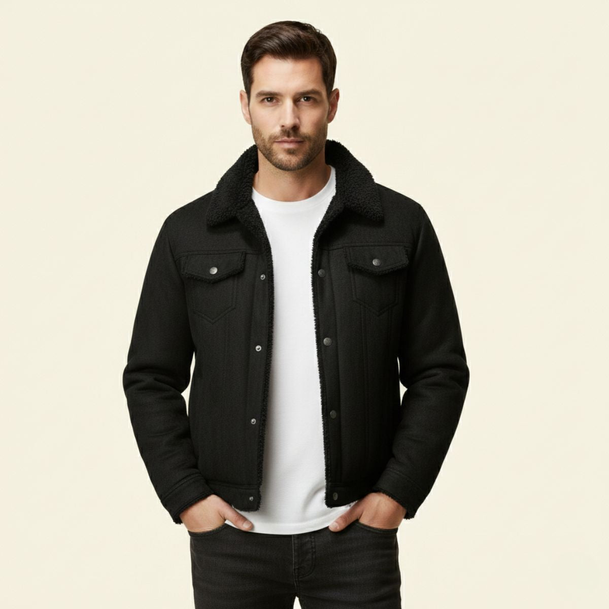 Rhys | Men's Sherpa Lined Denim Jacket Brown