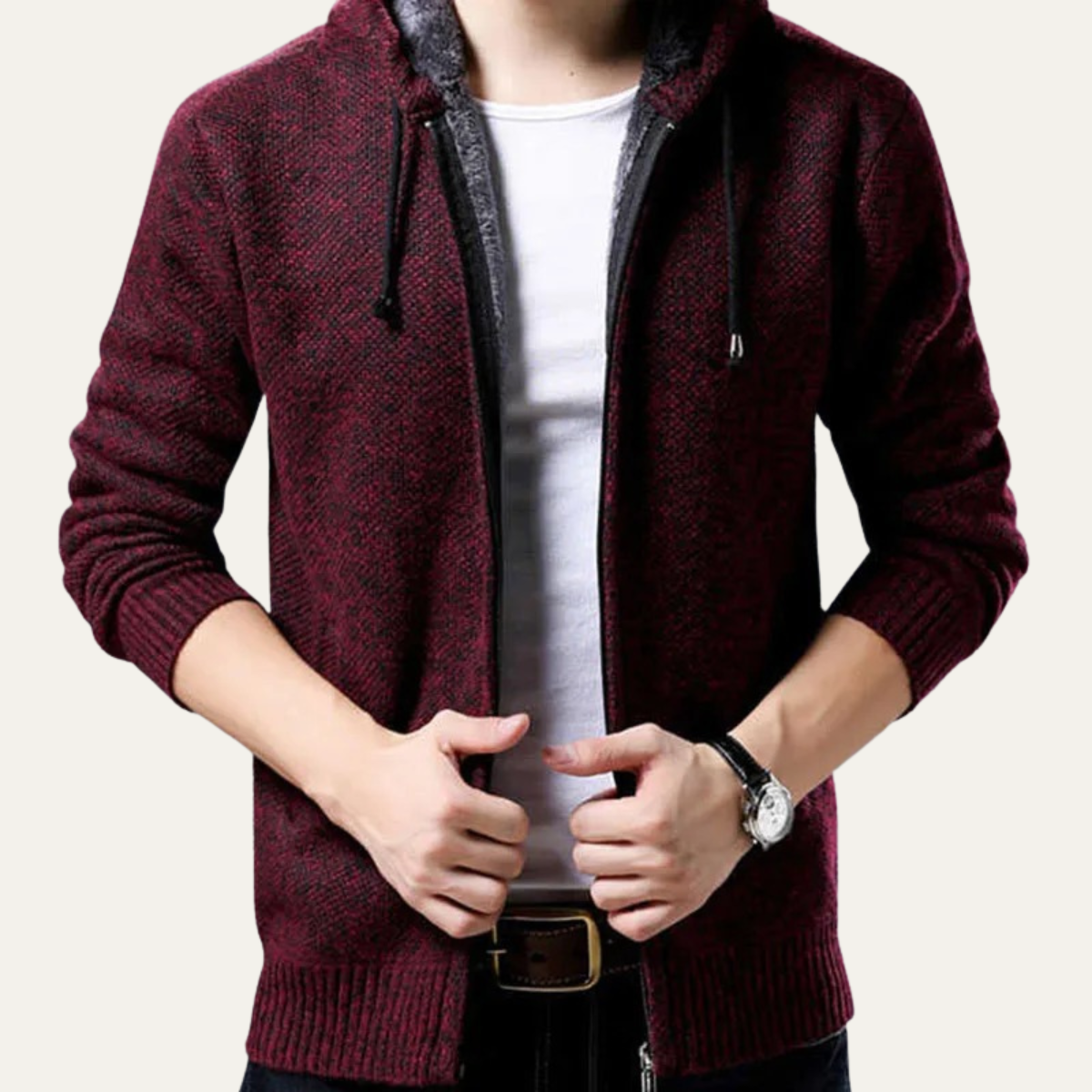 Bram | Men's Casual Zip Up Hoodie Navy Heathered Knit