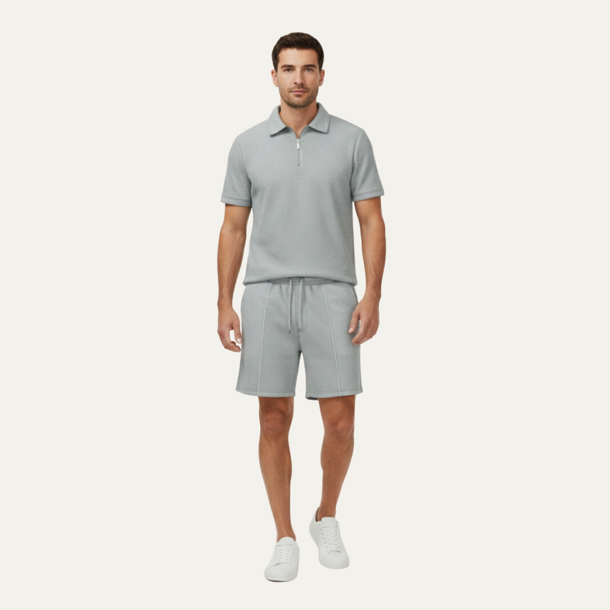 Axel | Men's Sweatsuit Cream Short Sleeve Polo Shirt Shorts Set