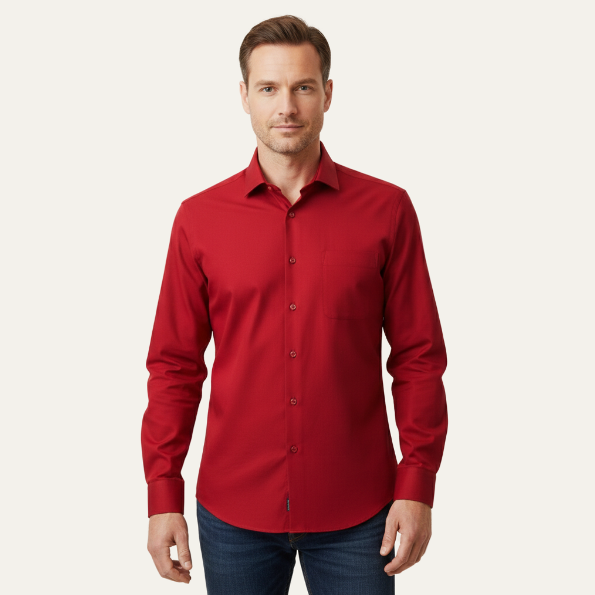 Beau | Men's Dress Shirt Red Long Sleeve Button Up